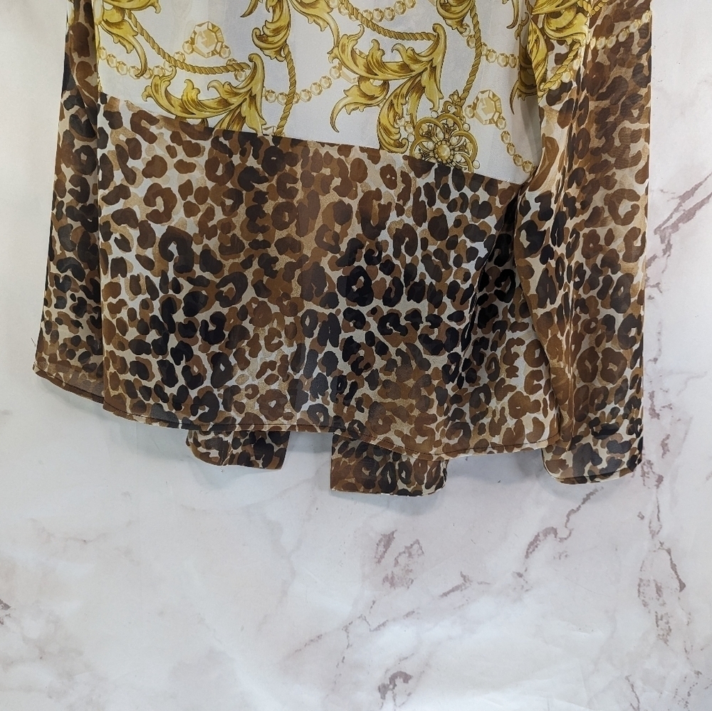 Chicos Ruana Womens Medium Wrap Cardigan Topper Blouson Leopard Link Chain - Picture 7 of 10